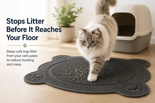 Vista 2 de Bulk Buys Tapete para caja de arena para gatos, malla de PVC suave, ayuda a controlar la dispersión y el desorden, parte trasera antideslizante
