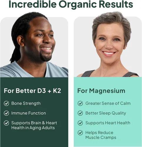 Vista 2 de Organics Ocean Paquete de bienestar muscular, hueso, corazón y sueño - Glicinato de magnesio quelatado con zinc y suplementos VIT D3 y K2
