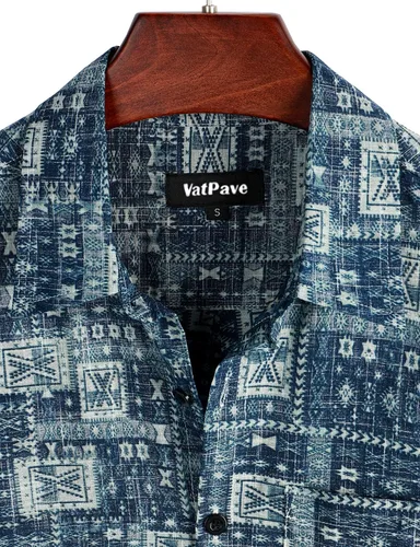 Vista 3 de VATPAVE Camisas hawaianas con bolsillo frontal para hombre, camisas florales casuales de manga corta con botones, camisas tropicales para la playa