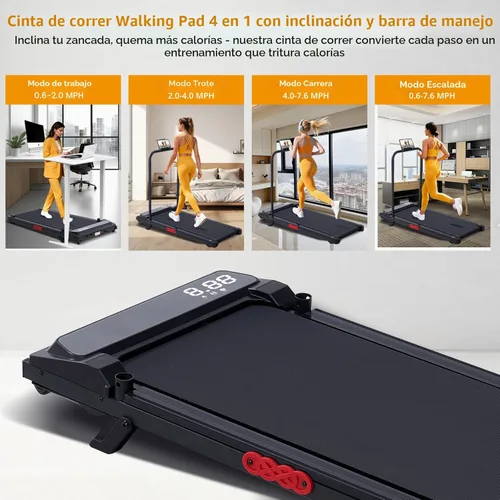 Vista 2 de KASSADIN Almohadilla para caminar con barra de asa, caminadora portátil con asas para el hogar pequeño, 3.0 HP debajo del escritorio, caminadora
