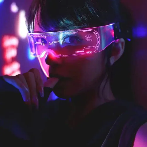 Vista 3 de Lentes de visera LED de 7 colores futuristas, 5 modos de iluminación, para Halloween, cosplay, fiesta, bar, Estándar