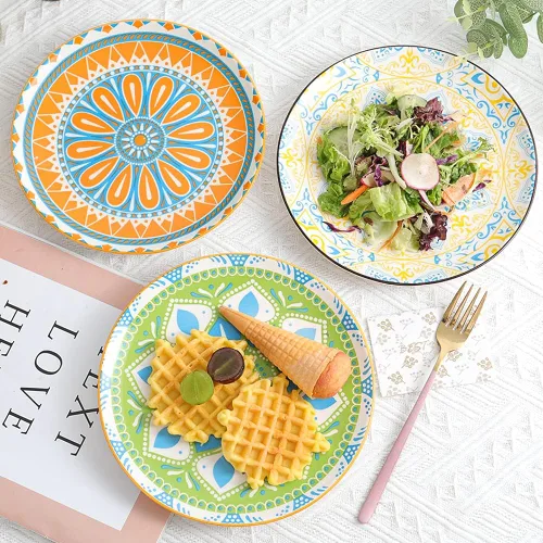 Vista 9 de Juego de platos de postre de cerámica de 6 a 8 pulgadas para ensalada y aperitivo, colores vibrantes para mezclar y combinar, aptos