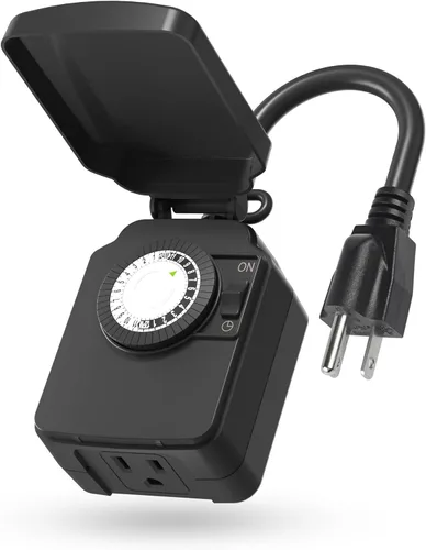 Vista 4 de BN-LINK Temporizador de luz mecánico para exteriores de 24 horas, impermeable, resistente, 15 A 1/2 HP, 1 toma de temporizador con conexión a tierra