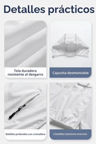 Vista 7 de CREATMO US Chaqueta impermeable plegable para hombre con capucha extraíble Gris
