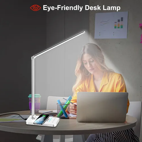 Vista 10 de AFROG - Lámpara LED de escritorio multifuncional con cargador inalámbrico, puerto de carga USB, 5 modos de iluminación, 5 niveles de brillo, control