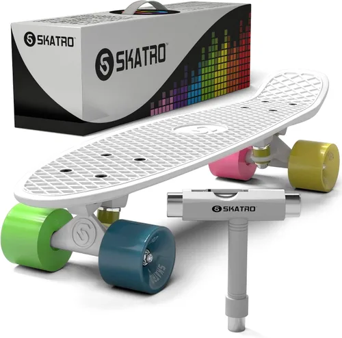 Vista 13 de Skatro - Monopatín modelo mini cruiser. Tablero de plástico de estilo retro de 22 x 6 pulgadas.Viene completo.