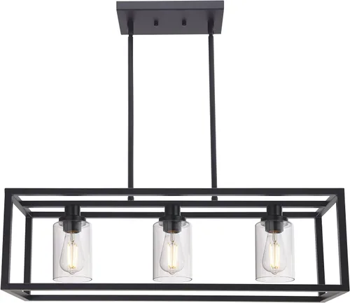 Vista 12 de MELUCEE Candelabro Industrial de 36.2 Pulgadas de Longitud para Isla de Cocina, Luminaria Rectangular de 5 Luces para Comedor Colgante con Acabado
