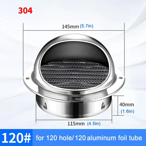 Vista 3 de Tapa de chimenea de acero inoxidable 304, rejilla de ventilación de pared exterior para parabrisas, tapa de ventilación de conducto, gorra