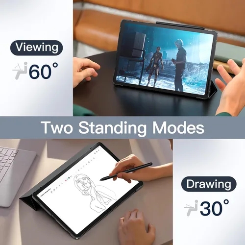 Vista 6 de JETech Funda para Samsung Galaxy Tab S9 11", color negro Slim Translucent Back Design, Tri-Fold Stand, Support S Pen Charging, Auto Wake/Sleep