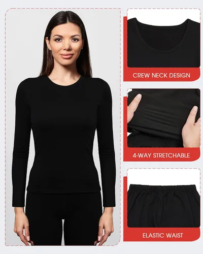 Vista 2 de Conjunto de ropa interior térmica con forro polar para mujer, capa base larga para invierno, clima frío, suave, cálido, parte inferior