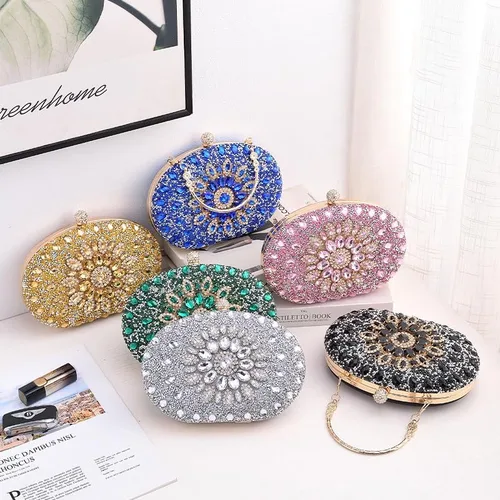 Vista 3 de Bolso de noche para mujeres y niñas, brillante, multicolor, con cuentas de diamantes de imitación, bolso cruzado de embrague para boda, fiesta