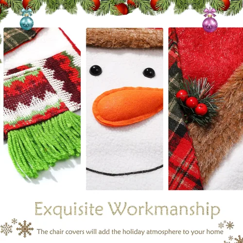 Vista 3 de 4 PCS Fundas para Respaldo de Silla Navideñas Protectores de Silla de Comedor Extraíbles Fundas Decoración Navideña para Hogar Comedor Cocina Muñeco