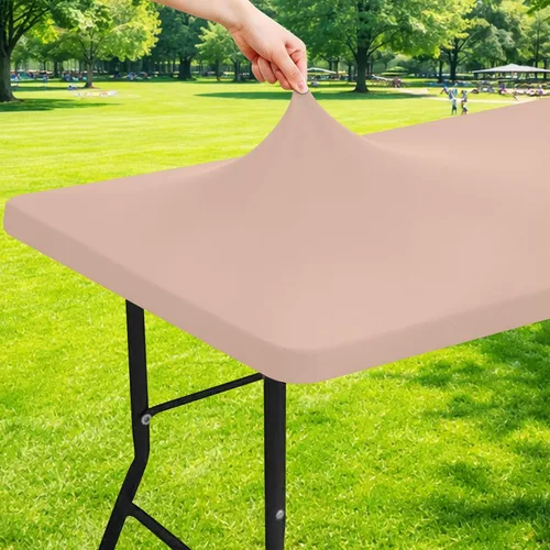 Vista 19 de Moosfor Mantel rectangular de elastano de 4 pies, manteles elásticos ajustables para pícnic, funda elástica y lavable para mesa de patio para Azul