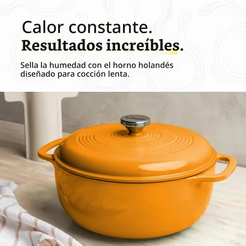 Vista 3 de Lodge - Horno holandés de hierro fundido esmaltado, 7.5 cuartos de galón, albaricoque