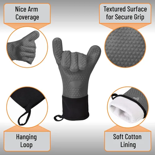 Vista 3 de UNCO - Guantes de silicona resistentes al calor, grises, guantes de horno de silicona