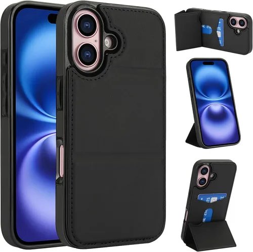 Vista 27 de Dteck Funda para iPhone 16 de 6.1 pulgadas 2024, funda de piel sintética con cierre de botón magnético, ranuras para tarjetas de crédito, función