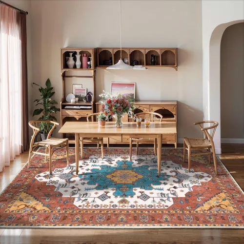 Vista 570 de SERISSA - Tapetes florales vintage, antideslizante, lavable, pequeño, ultrasuave, bohemio, de pelo bajo, para entrada, interiores, habitación