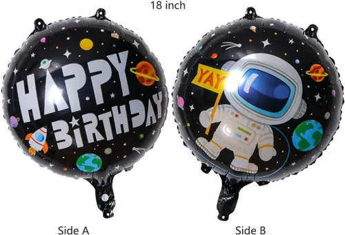 Vista 5 de Globos de planeta astronauta del sistema solar, globos de papel de aluminio, globos grandes de Mylar con helio, guirnalda de feliz cumpleaños para 10