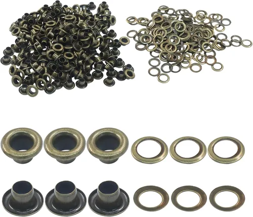 Vista 15 de ZOCCVI Kit de ojales y arandelas de metal, 0.197 in, 200 juegos, bronce
