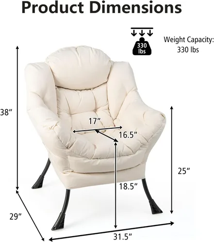 Vista 3 de Giantex Silla moderna perezosa, silla de salón contemporánea de tela de poliéster con marco de acero, silla individual tapizada con reposabrazos