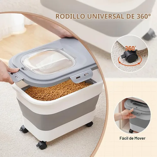 Vista 3 de SEWIU Contenedor de Almacenamiento de Comida para Perros 2pack*20LB, Contenedor Plegable de Comida para Perros con Cuenco de Silicona de Viaje