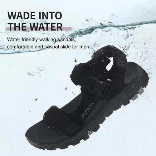 Vista 7 de MEGNYA Sandalias cómodas para caminar para hombre, sandalias deportivas suaves de senderismo con tres correas ajustables de velcro y velcro