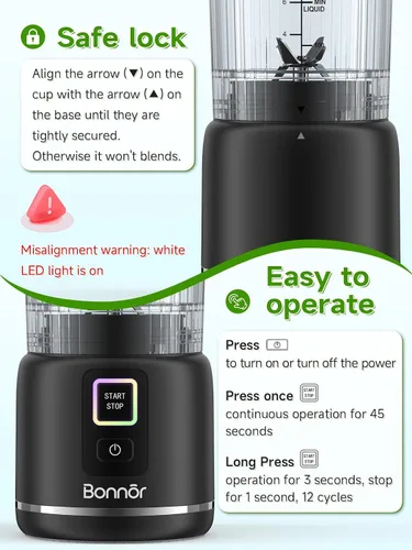 Vista 8 de Cordless Portable Blender for Smoothies, Shakes and Ice Crushing Black