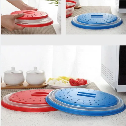 Vista 4 de Cubierta plegable para salpicaduras de microondas de 10.5 pulgadas, apta para lavavajillas, cubierta de placa de microondas con ventilación de azul