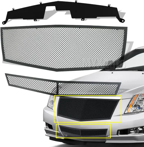 Vista 7 de Parrilla delantera compatible con Cadillac CTS 2008-2013 y 11-14 CTS Coupe, inserto de rejilla de malla de acero inoxidable cromado