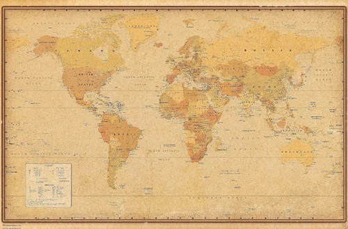 Vista 8 de Trends International Póster de pared antiguo con mapa mundial 2024, 22.4 pulgadas de largo x 14.7 pulgadas, versión enmarcada en madera de granero
