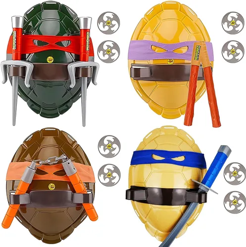 Vista 3 de JTQJTQ Disfraz de concha de tortuga para niños, máscara con los ojos vendados, regalo de Navidad, disfraces de ninja de dibujos animados, recuerdos