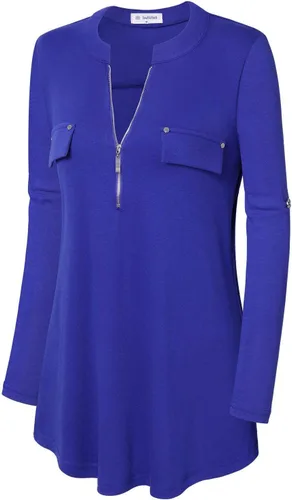 Vista 4 de Bulotus - Blusa larga e informal, con cierre frontal, cuello en V y manga 34, para mujer