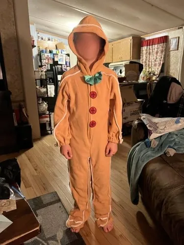 Vista 4 de Linjianvhai Disfraz de hombre de jengibre para niños, mameluco de pan de jengibre para niños, traje de Navidad para niños y niñas, disfraz