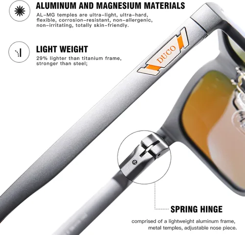 Vista 4 de DUCO Gafas de sol polarizadas para hombre, protección UV, marco rectangular retro, para conducir, pescar, 100% bloqueo UV 3029H