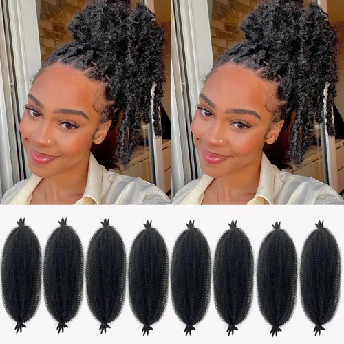 Vista 47 de Extensiones de cabello trenzado con resorte Marley Twist de 8 pulgadas, paquete de 8 para niños, cabello rizado y trenzado kinky, locs suaves