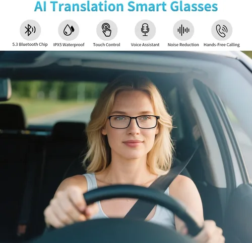 Vista 3 de Gafas inteligentes GenXenon con IA, Traductor con IA impulsado por ChatGPT con traducción en tiempo real (160+ idiomas), Cancelación de ruido