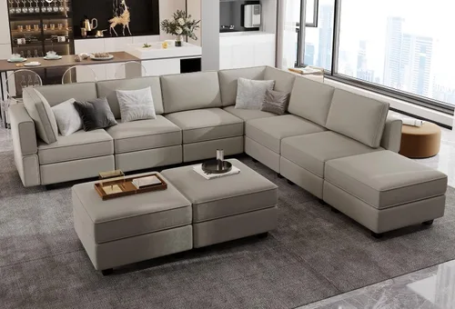 Vista 15 de Belffin Sofá modular modular con asiento de almacenamiento, sofá en forma de U de gran tamaño, sofá modular de terciopelo con terciopelo otomano