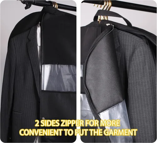 Vista 3 de Bolsas de ropa para viajes, paquete de 2 bolsas de ropa colgantes de 43 pulgadas para hombres, cremallera de doble cara y 3 bolsillos grandes