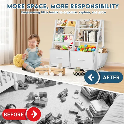 Vista 4 de LOFTEY Estantería infantil y almacenamiento de juguetes, estante para libros para habitación de niños, estantería Montessori para niños pequeños