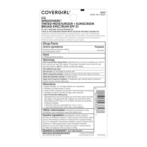 Vista 5 de COVERGIRL Smoothers - Crema BB ligera, Fair to Light 805, 1.35 onzas (el embalaje puede variar) Ligero Hidratante 10 en 1 Potenciador de la piel