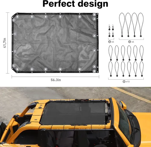 Vista 2 de JeCar Parasol de malla para el techo del bikini de longitud completa, accesorios exteriores para Ford Bronco de 4 puertas 2021 2022, color negro