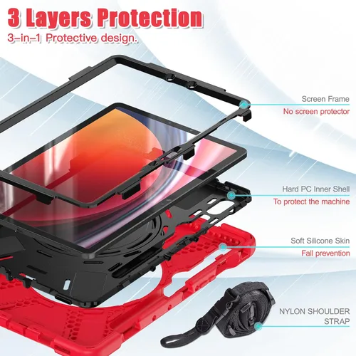 Vista 5 de Funda para Galaxy Tab S9 Plus de 12.4 pulgadas 2023 con soporte para bolígrafo S, funda protectora resistente a prueba de golpes con soporte