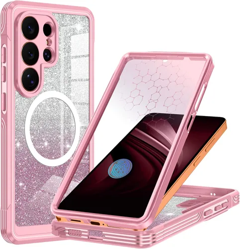 Vista 40 de Hekodonk Funda magnética para Galaxy A17 5G, [compatible con Magsafe] [Protector de pantalla de vidrio templado integrado] [tarjeta con purpurina]