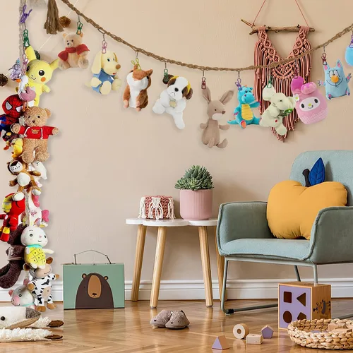 Vista 7 de Organizador de exhibición de cadena de juguetes de peluche, organizador de juguetes fuerte, cadena de almacenamiento, soporte de juguetes de peluche