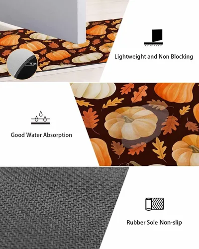 Vista 2 de Fall Pumpkins Bath Mat for Tub,Non Slip Bathroom Floor Runner Rug Quick Dry & Absorbent Diatomaceous Earth Shower Sink Kitchen Doormat,Thanksgiving
