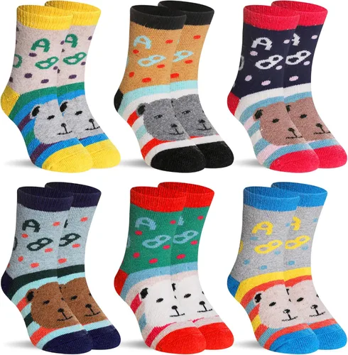 Vista 27 de SeeyAN Calcetines de lana merino para niños y niñas, botas de senderismo, térmicos, cálidos, acogedores, suaves, gruesos, 6 pares