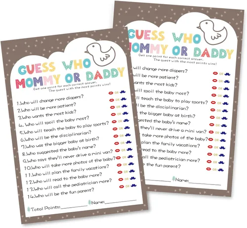 Vista 10 de OLOUTAB Juegos de Baby Shower para Niño o Niña - Juego de Vientre de Cerveza o Barriga de Bebé (50 Tarjetas), De Género Neutral, Papel Grueso