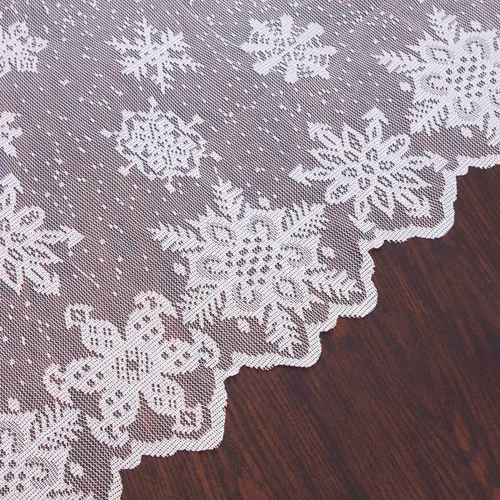 Vista 4 de mookaitedecor Mantel de encaje de poliéster de 83 a 84 pulgadas, mantel rectangular de copos de nieve blancos para Navidad, Acción de Gracias