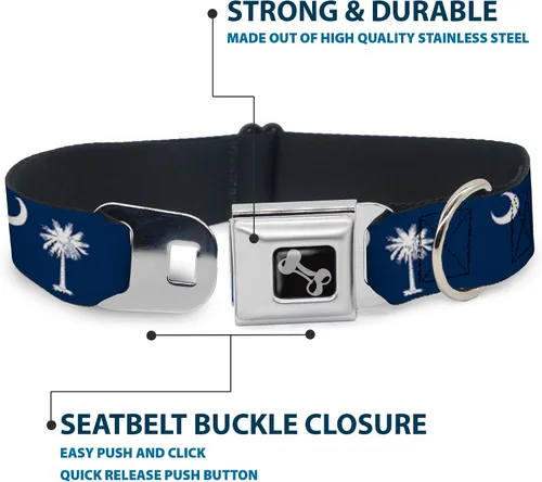 Vista 4 de Collar de perro hebilla para cinturón de seguridad South Carolina Banderas de 13 a 18 pulgadas 1.5 pulgadas de ancho South Carolina Flags Durable