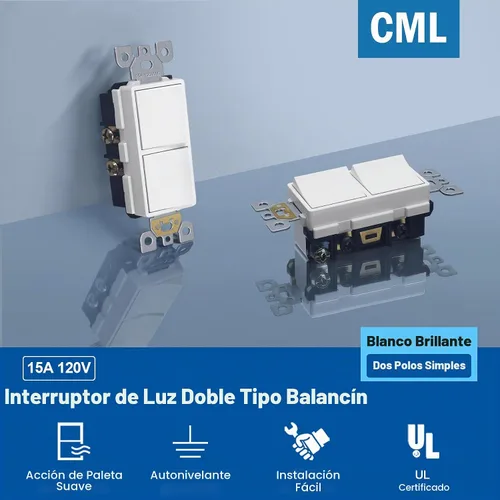 Vista 2 de CML Interruptor de Luz Decorativo de Doble Balancín, Interruptor de Pared de Paleta de Polo Simple Dual, Interruptor Eléctrico de Encendido/Apagado